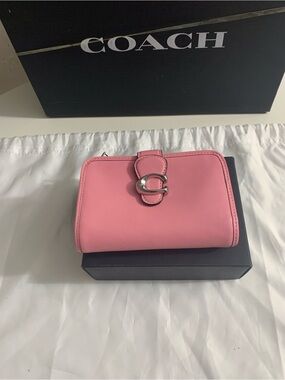 Coach Tabby wallet: Pink Leather Compact Wallet with Silver 'C' Hardware